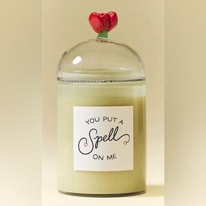 NEW ANTHROPOLOGY  You Put A Spell On Me Glass Candle Jar with Red Flower Lid